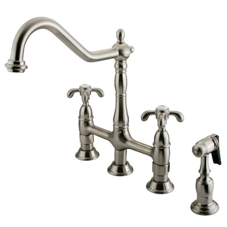 Kingston Brass KS1278TXBS French Country Bridge Kitchen Faucet W/ Brass Sprayer, Nickl KS1278TXBS